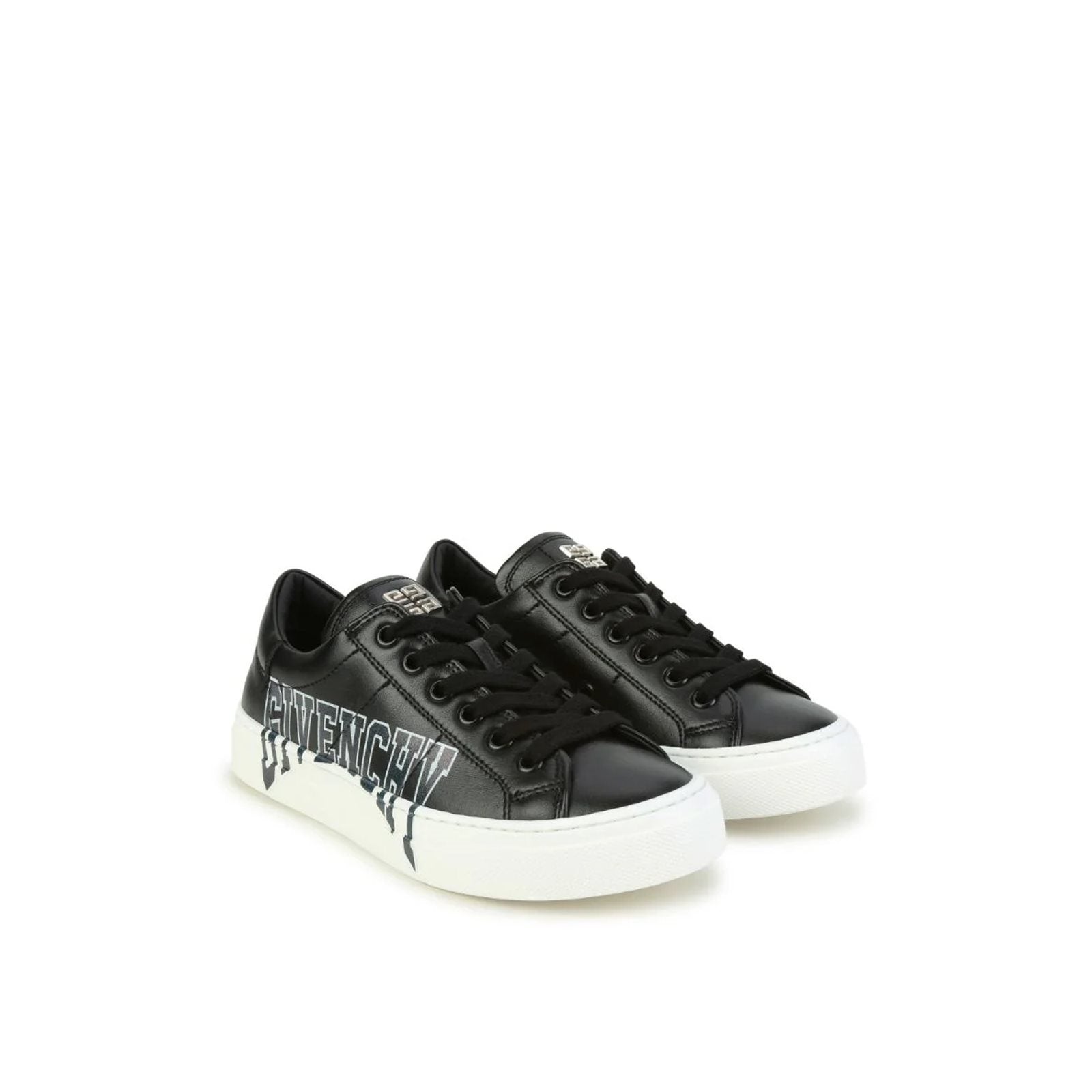 Leather logo print sneakers